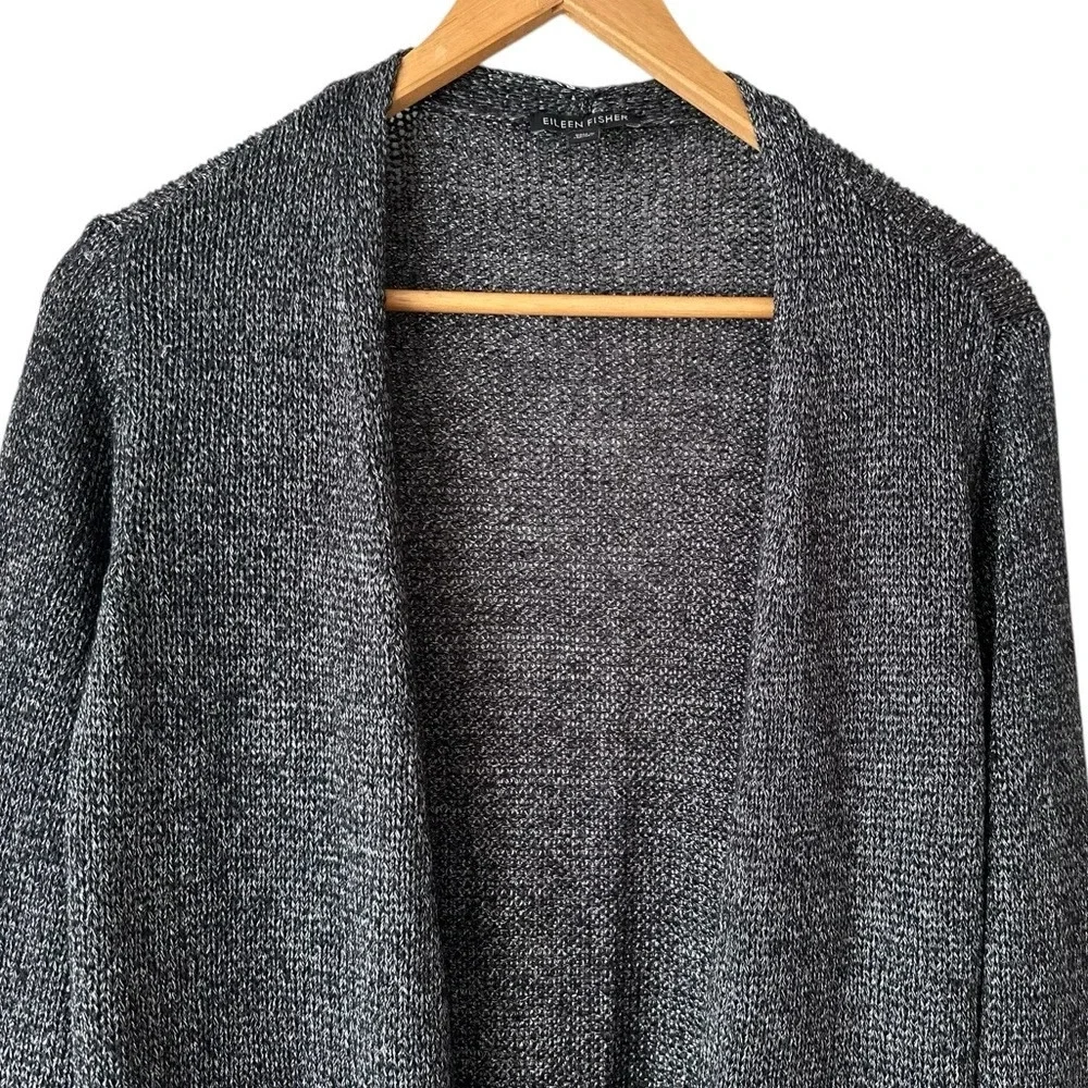 EILEEN FISHER Platinum Gray Linen Blend Shimmer Long Cardigan